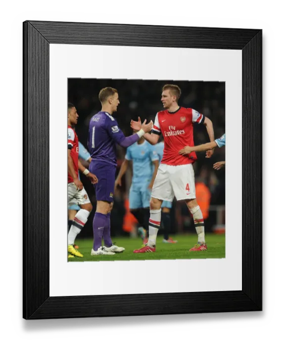 Framed Print : Mertesacker and Hart Share a Moment After Arsenal vs. Manchester City Clash Framed Print : Mertesacker and Hart Share a Moment After Arsenal vs. Manchester City Clash
