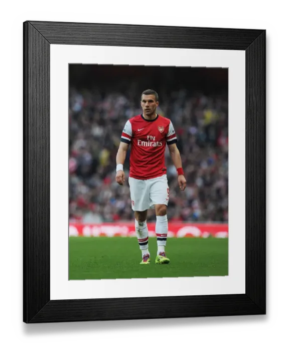 Framed Print : Arsenal's Lukas Podolski Fights for Possession Against Manchester City, Premier League 2013 / 14