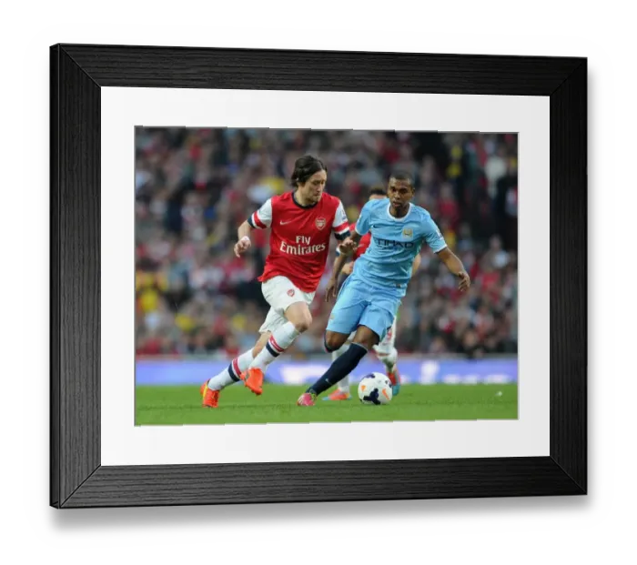 Framed Print : Tomas Rosicky (Arsenal) Fernandhinho (Man City). Arsenal 1: 1 Manchester City. Barclays Framed Print : Tomas Rosicky (Arsenal) Fernandhinho (Man City). Arsenal 1: 1 Manchester City. Barclays