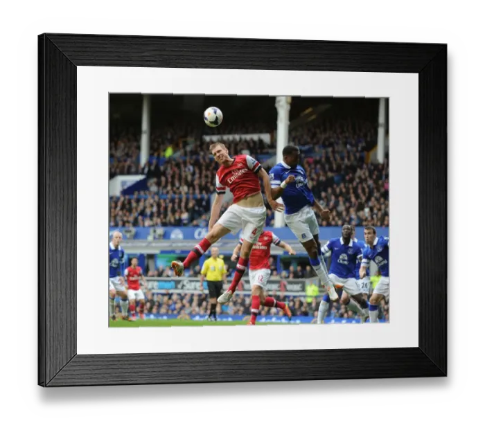 Framed Print : Clash of Titans: Per Mertesacker vs. Sylvain Distin - Everton vs. Arsenal, Premier League, 2014