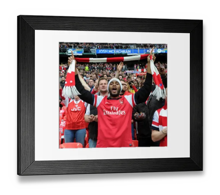 Framed Print : Arsenal fan before the match. Arsenal 1: 1 Wigan Athletic. 4: 2 after penalties. FA Cup Semi Final Framed Print : Arsenal fan before the match. Arsenal 1: 1 Wigan Athletic. 4: 2 after penalties. FA Cup Semi Final