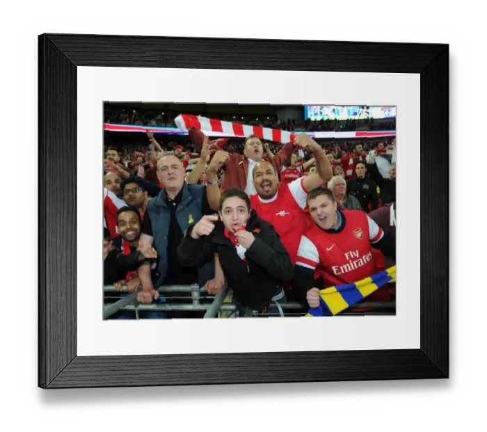 Framed Print : Arsenal fans celebrate after the match. Arsenal 1: 1 Wigan Athletic. 4: 2 after penalties Framed Print : Arsenal fans celebrate after the match. Arsenal 1: 1 Wigan Athletic. 4: 2 after penalties