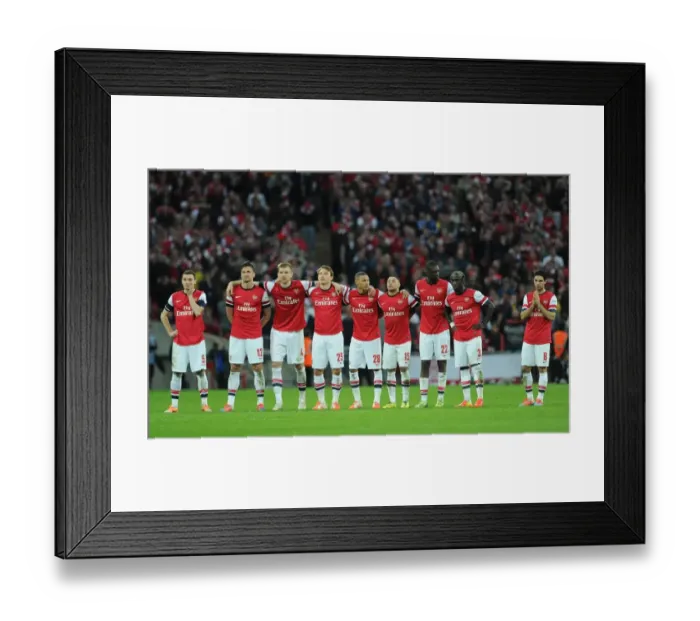 Framed Print : The Arsenal team during the penalty shoot out. Arsenal 1: 1 Wigan Athletic. 4: 2 after penalties Framed Print : The Arsenal team during the penalty shoot out. Arsenal 1: 1 Wigan Athletic. 4: 2 after penalties