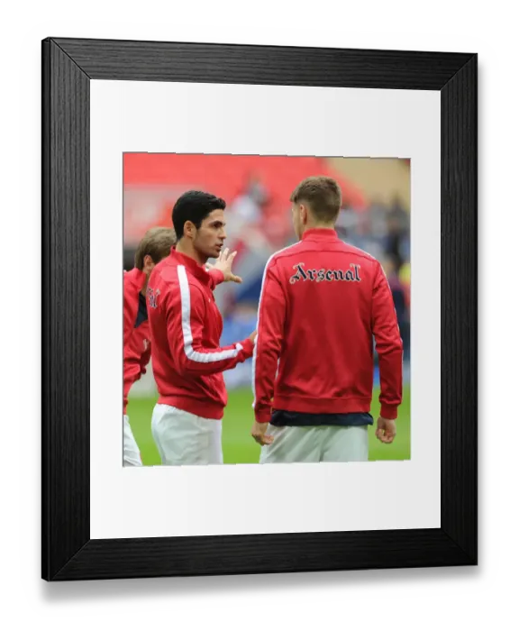 Framed Print : Arsenal's Arteta and Ramsey Pre-Match Chat: FA Cup Semi-Final vs Wigan Athletic Framed Print : Arsenal's Arteta and Ramsey Pre-Match Chat: FA Cup Semi-Final vs Wigan Athletic