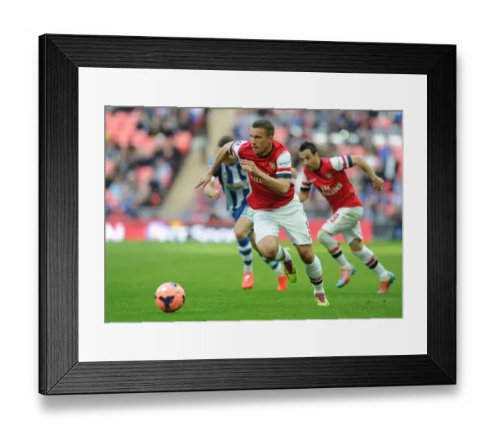 Framed Print : Lukas Podolski in Action: Arsenal vs Wigan Athletic, FA Cup Semi-Final 2014