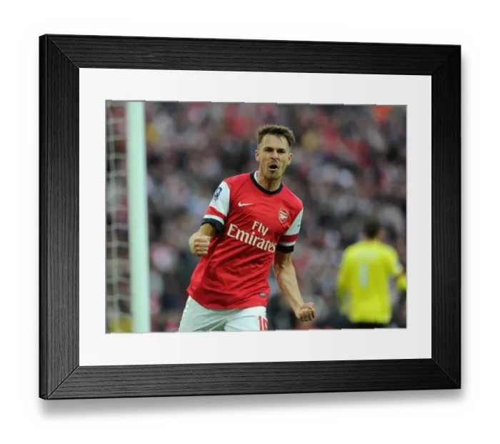 Framed Print : Aaron Ramsey Celebrates Arsenal's First Goal in FA Cup Semi-Final vs Wigan Athletic, 2014