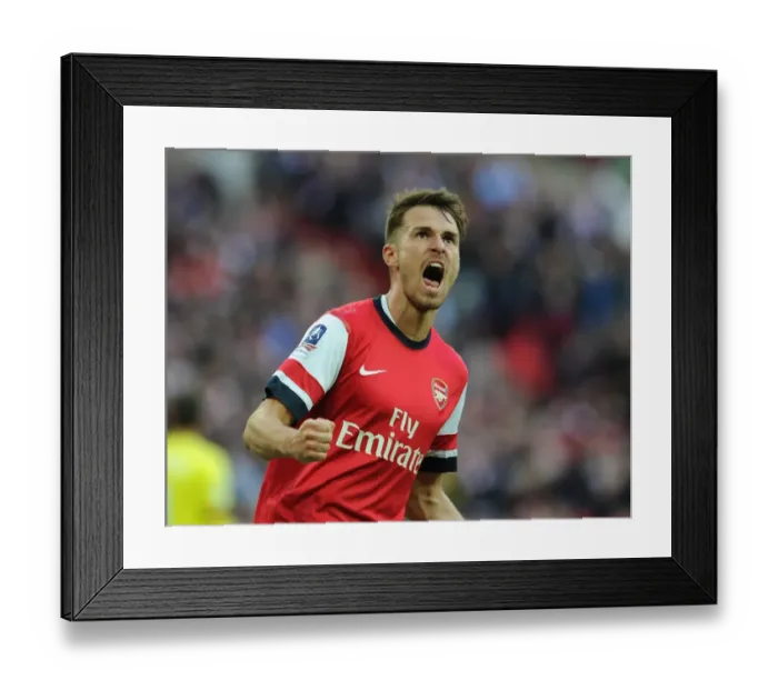 Framed Print : Aaron Ramsey's Euphoric Moment: Arsenal's FA Cup Semi-Final Goal Against Wigan Athletic (2014) Framed Print : Aaron Ramsey's Euphoric Moment: Arsenal's FA Cup Semi-Final Goal Against Wigan Athletic (2014)