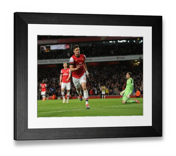 Framed Print : Olivier Giroud's Double: Arsenal's Thrilling 2-0 Victory over West Ham United (April 2014)