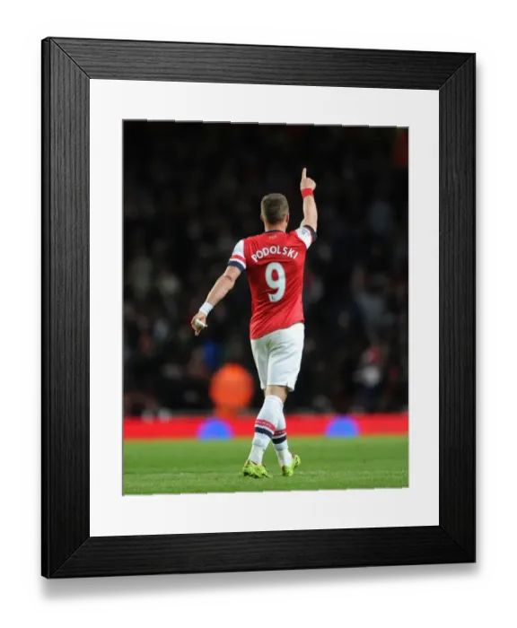 Framed Print : Lukas Podolski Scores First Goal: Arsenal vs. West Ham United, Premier League 2013-2014