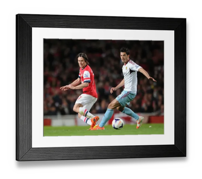 Framed Print : Arsenal's Rosicky Fends Off West Ham's Tomkins Pressure in Premier League Clash Framed Print : Arsenal's Rosicky Fends Off West Ham's Tomkins Pressure in Premier League Clash
