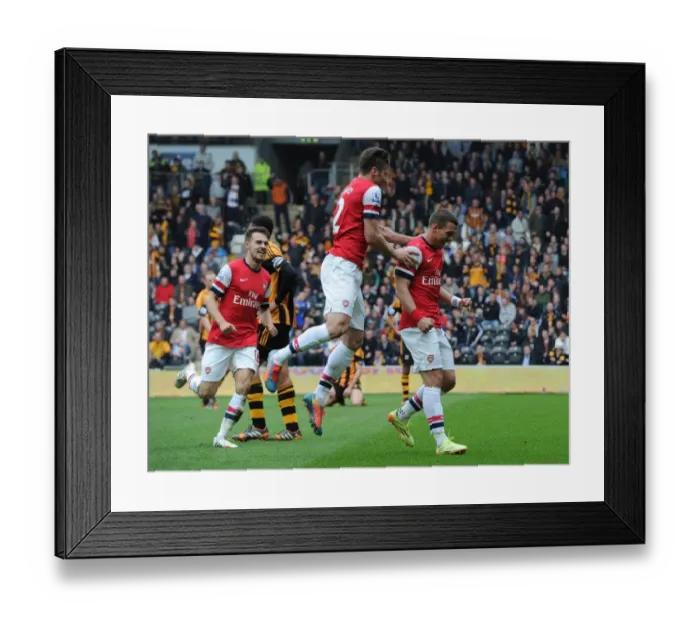 Framed Print : Podolski, Giroud, and Ramsey Celebrate Arsenal's Victory over Hull City Framed Print : Podolski, Giroud, and Ramsey Celebrate Arsenal's Victory over Hull City