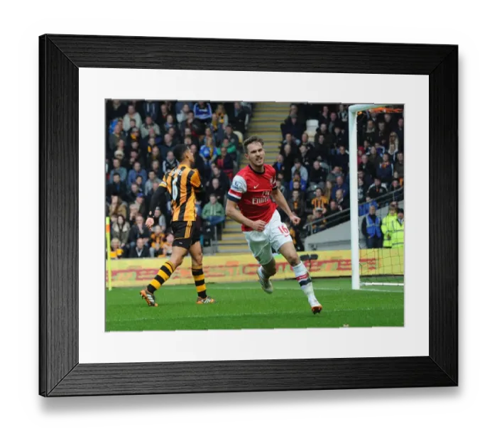 Framed Print : Aaron Ramsey's Goal Celebration: Hull City vs. Arsenal, Premier League 2013-2014
