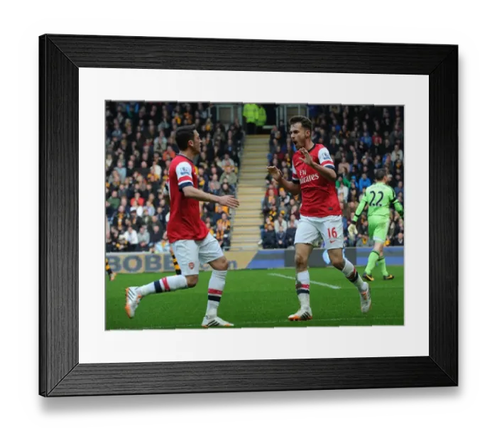 Framed Print : Ramsey and Ozil Celebrate Goal: Hull City vs. Arsenal, Premier League 2013 / 14 Framed Print : Ramsey and Ozil Celebrate Goal: Hull City vs. Arsenal, Premier League 2013 / 14