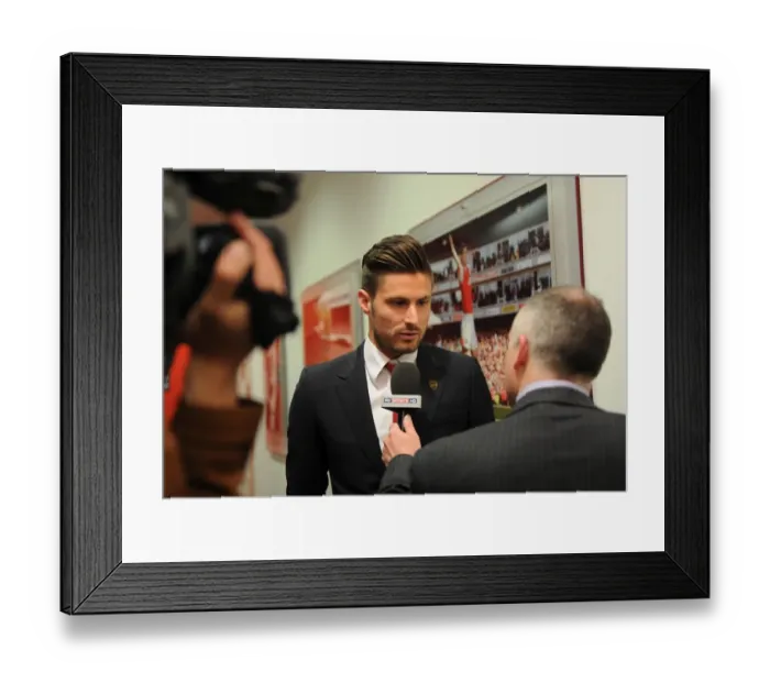 Framed Print : Olivier Giroud (Arsenal) is interviewed before the match. Arsenal 2: 0 Newcastle United Framed Print : Olivier Giroud (Arsenal) is interviewed before the match. Arsenal 2: 0 Newcastle United