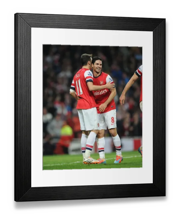 Framed Print : Mesut Ozil and Mikel Arteta Celebrate Arsenal's Victory: Arsenal v Newcastle United, Premier League 2013 / 14