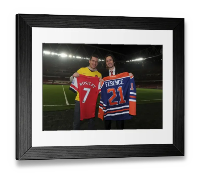 Framed Print : Unlikely Friends: Rosicky and NHL Player Ference Celebrate Arsenal's Victory (2013 / 14) Framed Print : Unlikely Friends: Rosicky and NHL Player Ference Celebrate Arsenal's Victory (2013 / 14)