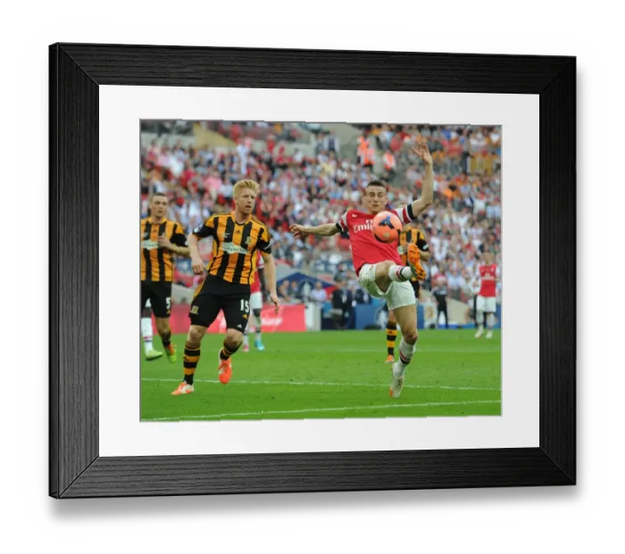 Framed Print : Arsenal's Koscielny Fends Off Hull's McShane in FA Cup Final Showdown