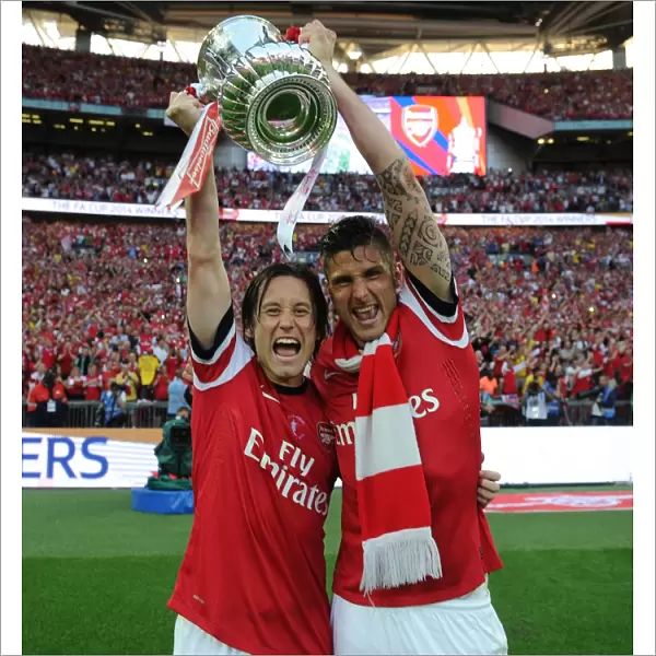 Arsenal FC's Triumphant FA Cup Victory over Hull City (2014): Rosicky and Giroud Celebrate at Wembley