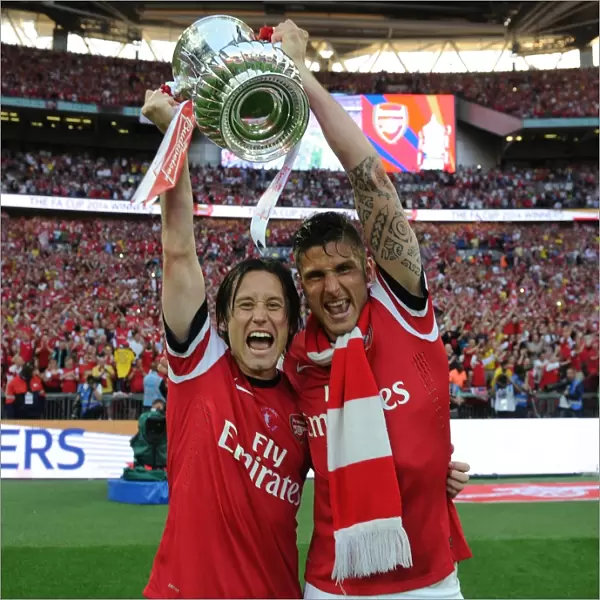 Arsenal FC's Triumphant FA Cup Victory over Hull City (2014): Rosicky and Giroud Celebrate at Wembley