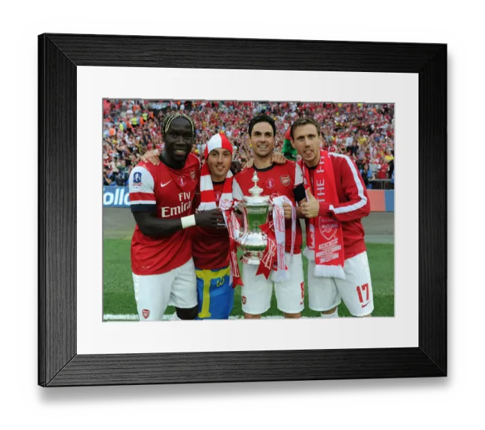 Framed Print : Arsenal's Celebratory Moment: Santi Cazorla, Mikel Arteta, Bacary Sagna, and Nacho Monreal Rejoice after FA Cup Victory over Hull City (2014) Framed Print : Arsenal's Celebratory Moment: Santi Cazorla, Mikel Arteta, Bacary Sagna, and Nacho Monreal Rejoice after FA Cup Victory over Hull City (2014)