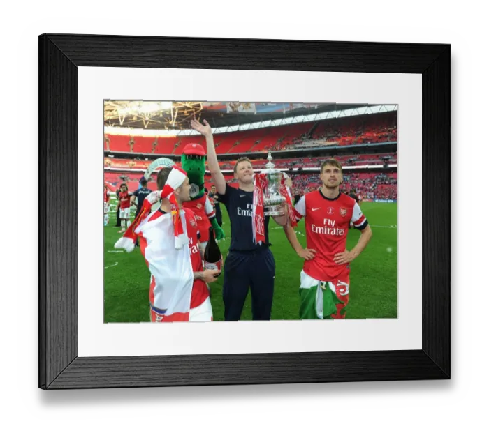 Framed Print : Arsenal's FA Cup Victory: Jack Wilshere and Aaron Ramsey's Emotional Celebration with Colin Lewin