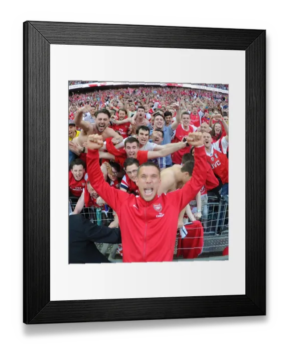 Framed Print : Arsenal FC: Lukas Podolski and Fans Celebrate FA Cup Victory at Wembley Stadium Framed Print : Arsenal FC: Lukas Podolski and Fans Celebrate FA Cup Victory at Wembley Stadium