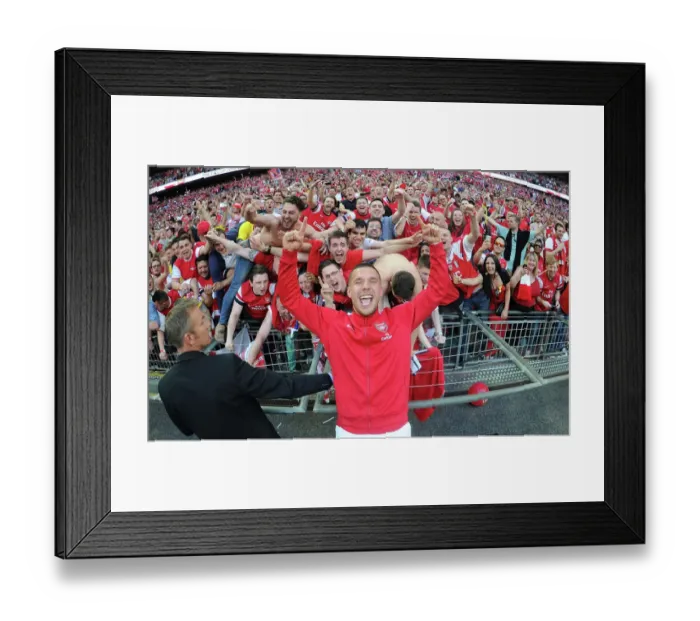 Framed Print : Arsenal FC: Lukas Podolski and Fans Celebrate FA Cup Victory at Wembley Stadium
