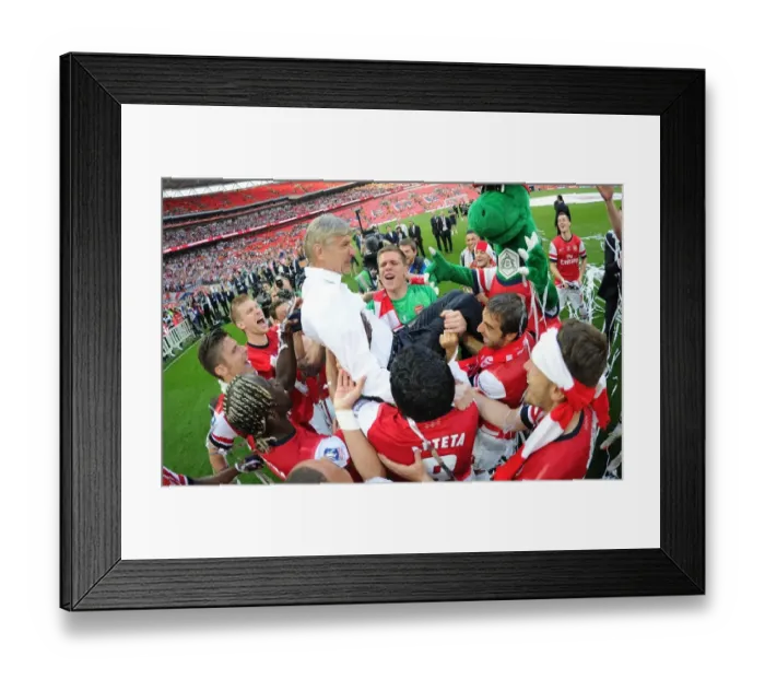 Framed Print : Arsenal's FA Cup Victory: Wenger Lifted in Triumphant Team Celebration Framed Print : Arsenal's FA Cup Victory: Wenger Lifted in Triumphant Team Celebration