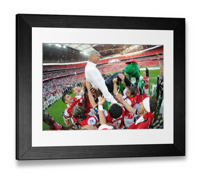 Framed Print : Arsenal FC: FA Cup Victory - Arsene Wenger's Triumphant Lift by the Squad Framed Print : Arsenal FC: FA Cup Victory - Arsene Wenger's Triumphant Lift by the Squad