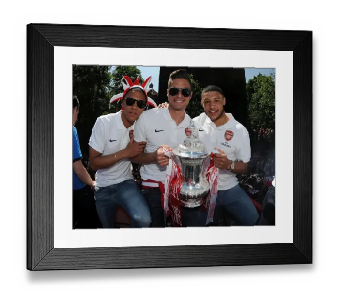 Framed Print : Arsenal FC: Celebrating FA Cup Victory with Gibbs, Giroud, and Oxlade-Chamberlain