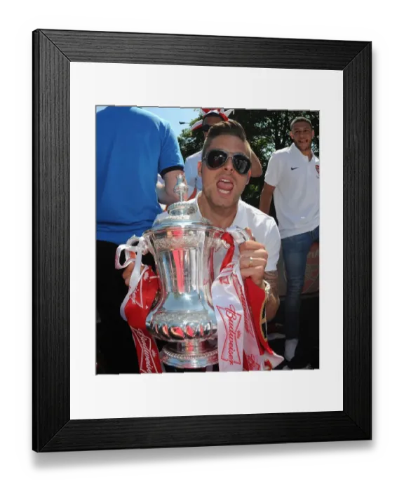 Framed Print : Arsenal FC: Olivier Giroud Celebrates FA Cup Victory during the 2014 Parade Framed Print : Arsenal FC: Olivier Giroud Celebrates FA Cup Victory during the 2014 Parade