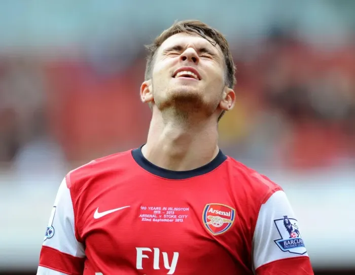 Framed Print : Aaron Ramsey: In Action for Arsenal Against Stoke City, Premier League 2013-14