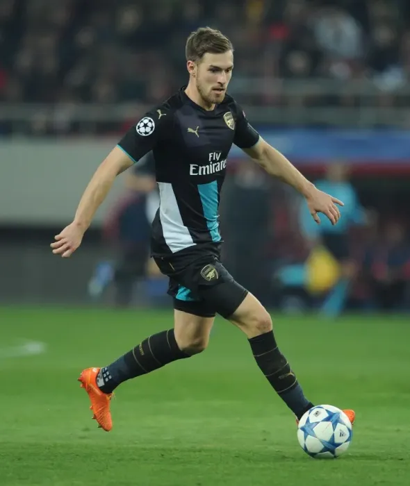Framed Print : Aaron Ramsey in Action: Arsenal vs. Olympiacos, UEFA Champions League (December 2015)