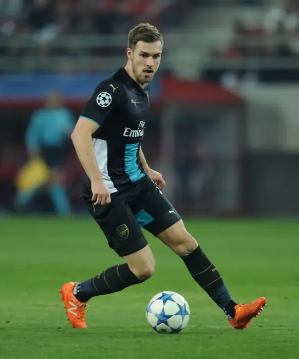 Framed Print : Aaron Ramsey in Action: Arsenal vs. Olympiacos, UEFA Champions League (December 2015)