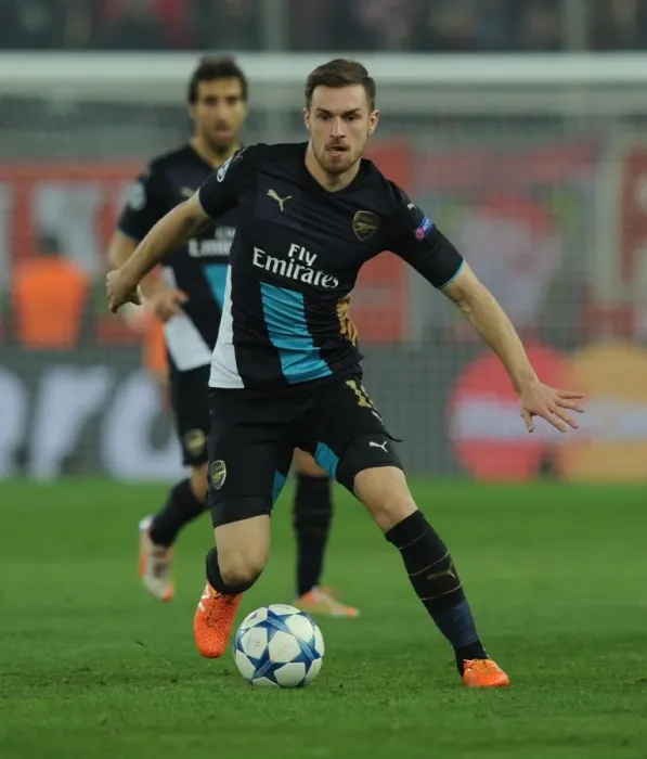 Framed Print : Aaron Ramsey in Action: Arsenal vs. Olympiacos, UEFA Champions League, Athens 2015