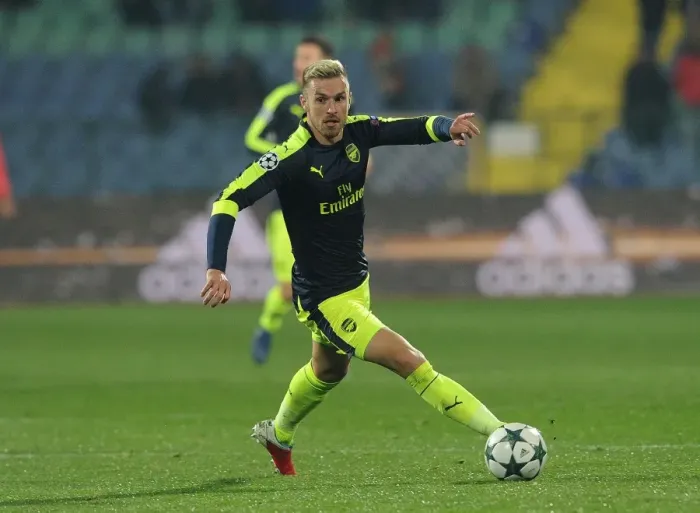 Framed Print : Aaron Ramsey in Action: Arsenal vs Ludogorets, UEFA Champions League 2016-17