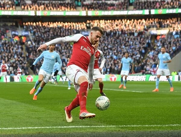 Aaron Ramsey in Action: Arsenal vs Manchester City - Carabao Cup Final 2018