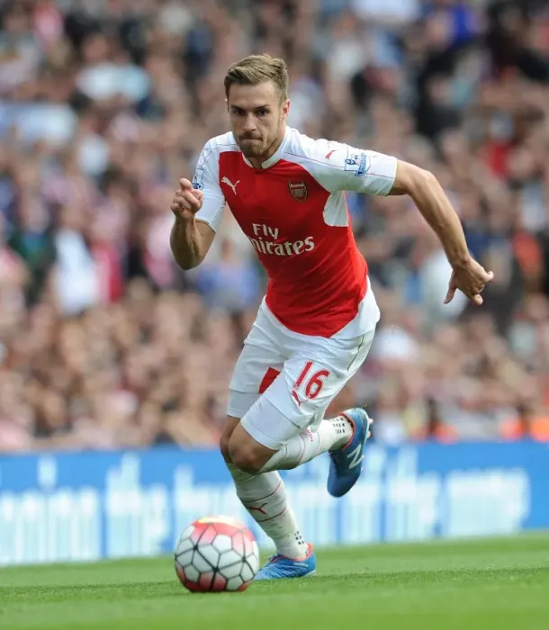 Framed Print : Aaron Ramsey in Action: Arsenal vs Stoke City, Premier League 2015-16