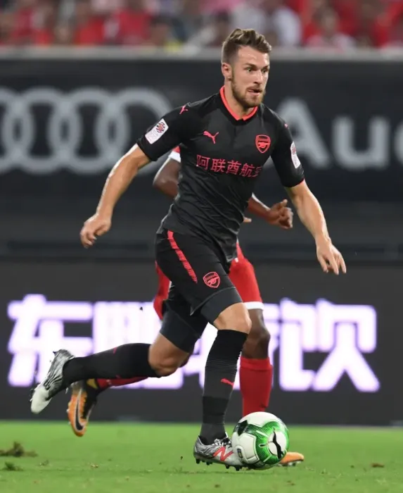Framed Print : Aaron Ramsey in Action: Bayern Munich vs Arsenal, Shanghai Pre-Season Friendly 2017