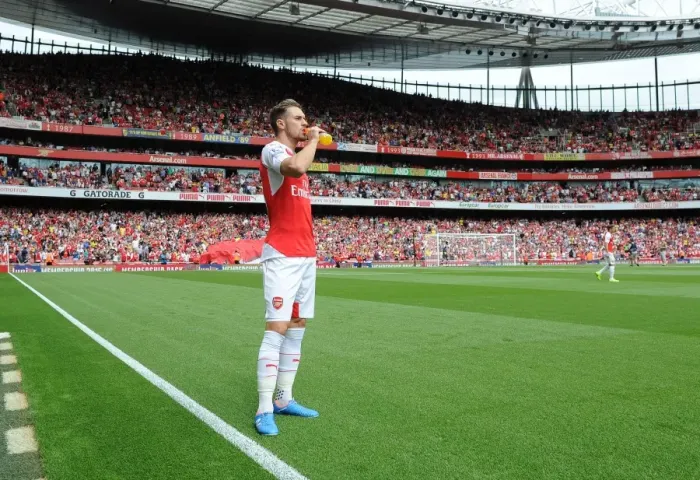 Framed Print : Aaron Ramsey (Arsenal). Arsenal 0: 2 West Ham United. Barclays Premier League. Emirates