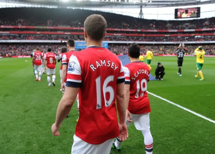 Framed Print : Aaron Ramsey (Arsenal). Arsenal 3: 1 Norwich City. Barclays Premier League. Emirates Stadium Framed Print : Aaron Ramsey (Arsenal). Arsenal 3: 1 Norwich City. Barclays Premier League. Emirates Stadium