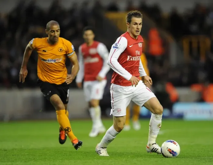Framed Print : Aaron Ramsey (Arsenal) Carl Henry (Wolves). Wolverhampton Wanderers 0: 3 Arsenal Framed Print : Aaron Ramsey (Arsenal) Carl Henry (Wolves). Wolverhampton Wanderers 0: 3 Arsenal