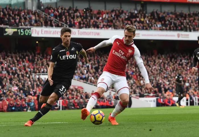 Framed Print : Aaron Ramsey (Arsenal) Federico Fernandez (Swansea)