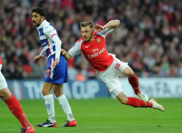 Framed Print : Aaron Ramsey (Arsenal) Jem Karacan (Reading). Arsenal 2: 1 Reading, after extra time Framed Print : Aaron Ramsey (Arsenal) Jem Karacan (Reading). Arsenal 2: 1 Reading, after extra time