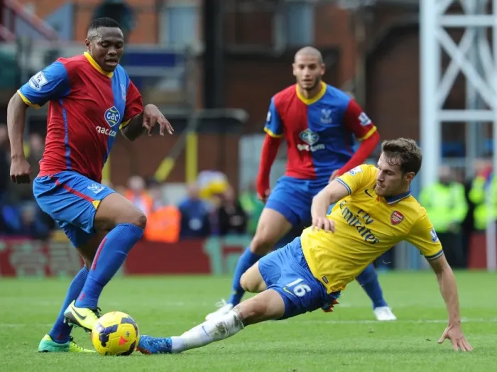 Framed Print : Aaron Ramsey (Arsenal) Kagisho Dikacoi (Palace). Crystal Palace 0: 2 Arsenal. Barclays