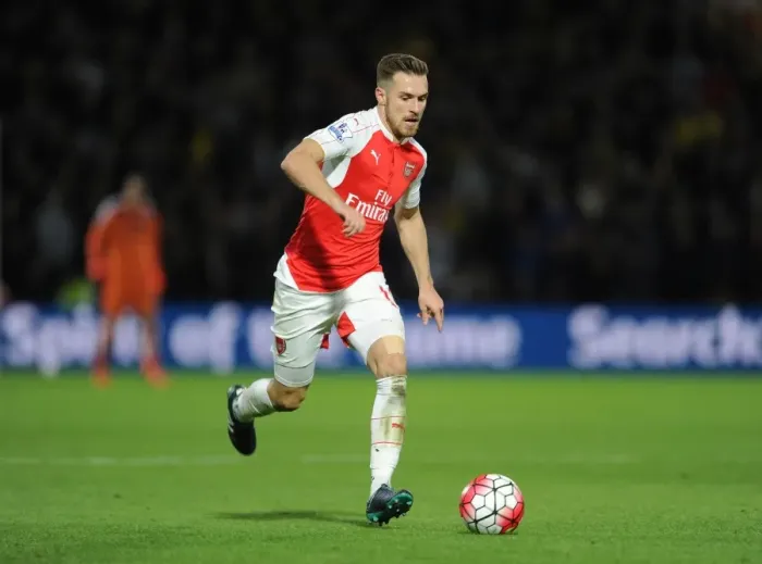 Framed Print : Aaron Ramsey (Arsenal). Watford 0: 3 Arsenal. Barclays Premier League. Vicarage Road