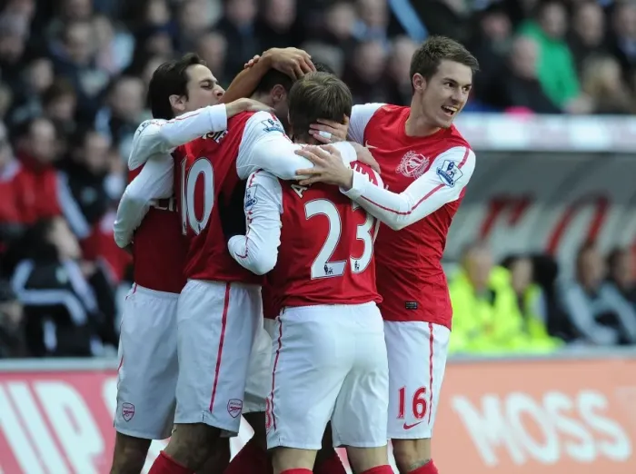Framed Print : Aaron Ramsey Celebrates First Arsenal Goal vs Swansea City, January 2012
