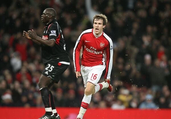 Aaron Ramsey celebrates scoring the 2nd Arsenal goal. Arsenal 2:0 Stoke City