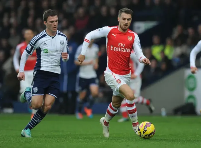 Framed Print : Aaron Ramsey Dashes Past Chris Brunt: West Bromwich Albion vs. Arsenal, Premier League 2014 / 15 Framed Print : Aaron Ramsey Dashes Past Chris Brunt: West Bromwich Albion vs. Arsenal, Premier League 2014 / 15