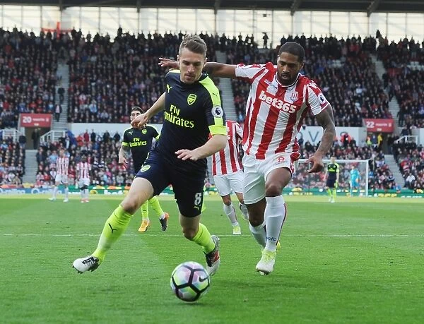 Aaron Ramsey Dashes Past Glenn Johnson: Intense Moment from Stoke City vs. Arsenal, Premier League 2016-17